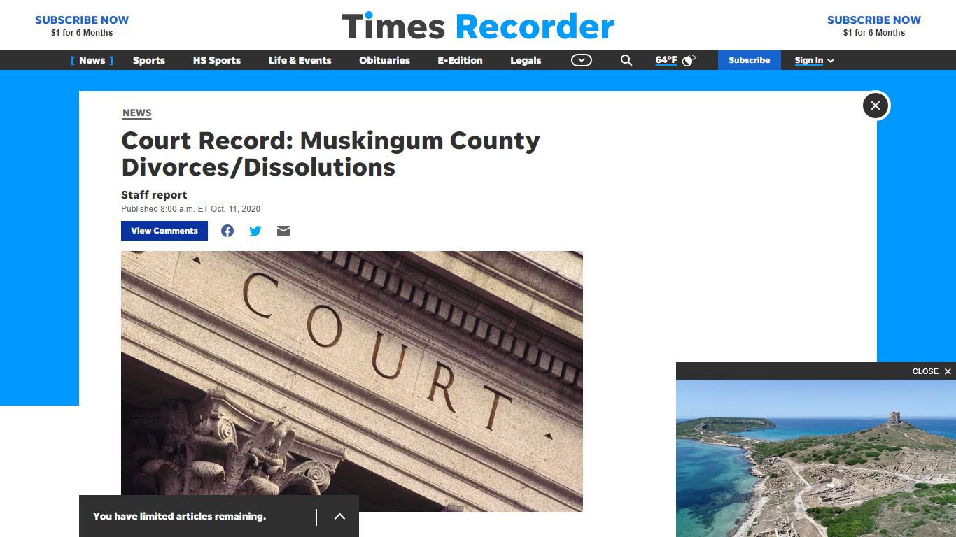 Court Record: Muskingum County Divorces/Dissolutions