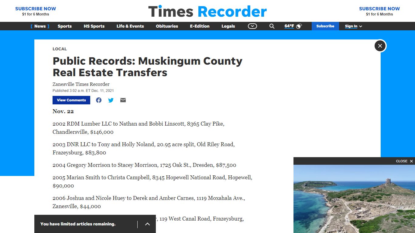 Public Records: Muskingum County Real Estate Transfers