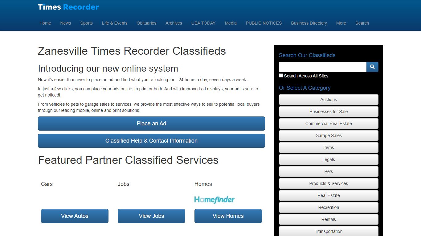 Zanesville Times Recorder Classifieds Listings